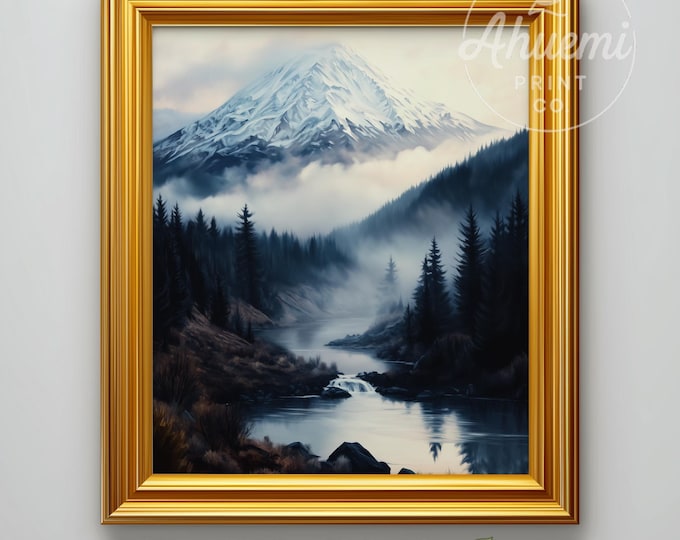Mount Fuji at Dawn - Moody Winter Landscape Art, Serene Japanese-Inspired Scene, Classic Tranquil Decor, Digital Download 490
