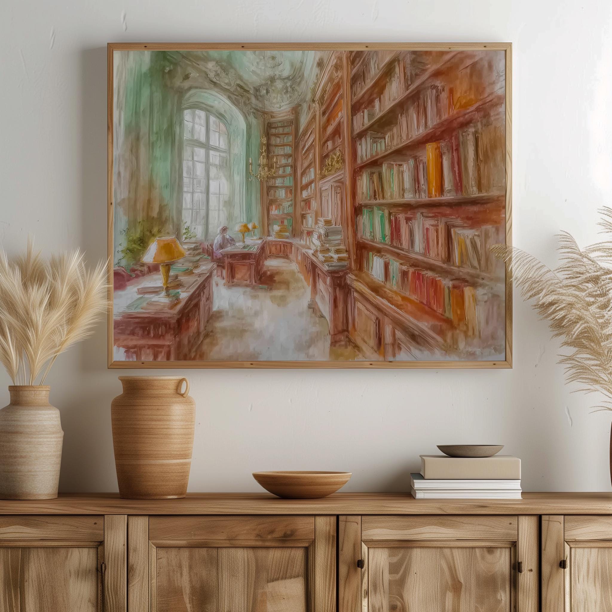Cozy Library Watercolor Print – Vintage Bookish Cottagecore (Digital ...