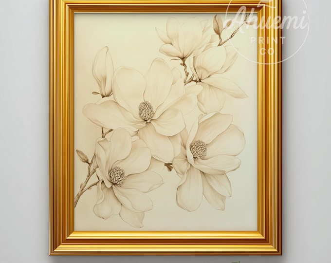 Magnolia Sketch Print - Vintage Botanical Floral Art (Digital Download)