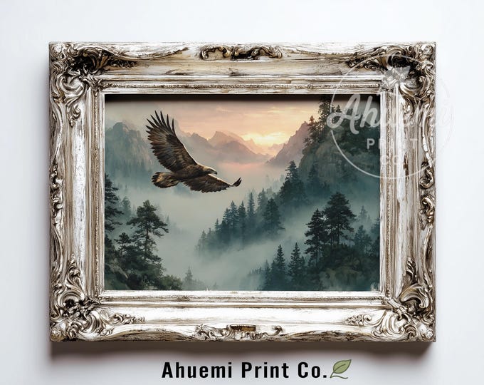Eaglet Flight Art Print – Dramatic Wildlife, Rustic Forest (Digital Download)