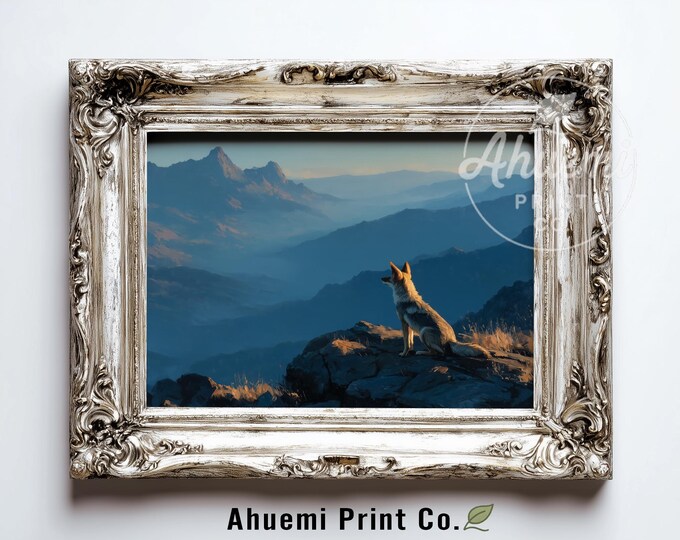 Moody Sierra Nevada Printable Art - Lone Coyote Howl on Ridge, Rustic Wilderness Decor, Dramatic Landscape Photography, Digital Download 394