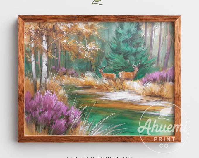 Misty Forest Deer Watercolor Print – Cottagecore Nature Art (Digital Download)