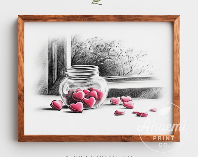 Jar of Hearts Candy Illustration – Vintage Style Print (Digital Download)