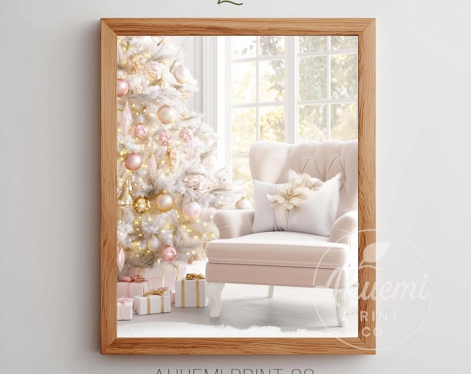 Pink Velvet Armchair Christmas Print - Cozy Holiday Decor (Digital Download)