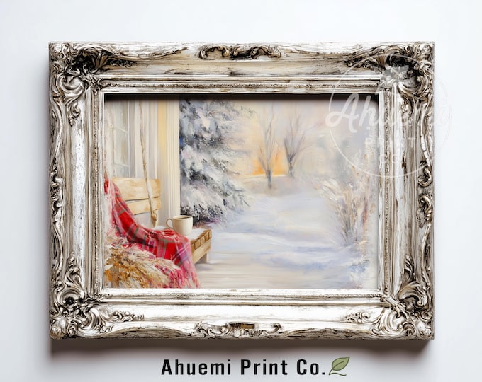 Winter Porch Painting – Cozy Farmhouse Christmas Wall Art (Printable)