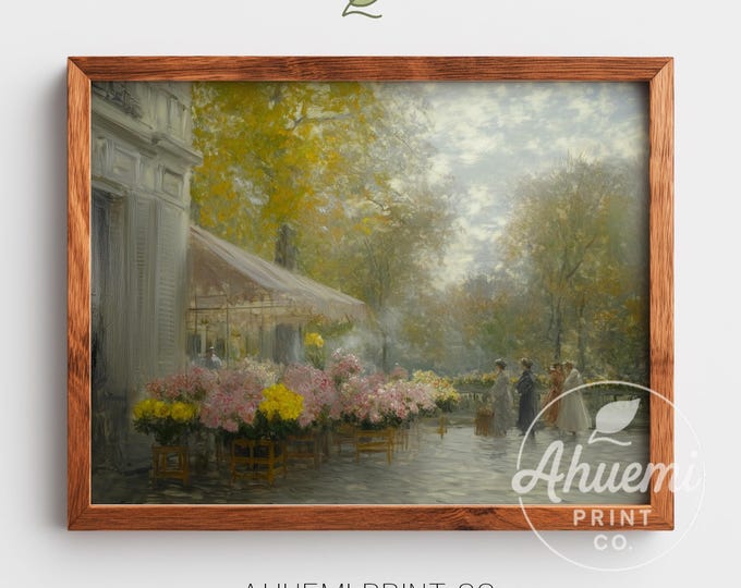 Flower Market Watercolor Print - Vintage Cottagecore Art (Instant Download)