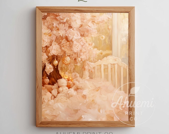 Pink Christmas Tree Nursery Art – Vintage Holiday Printable (Digital Download)