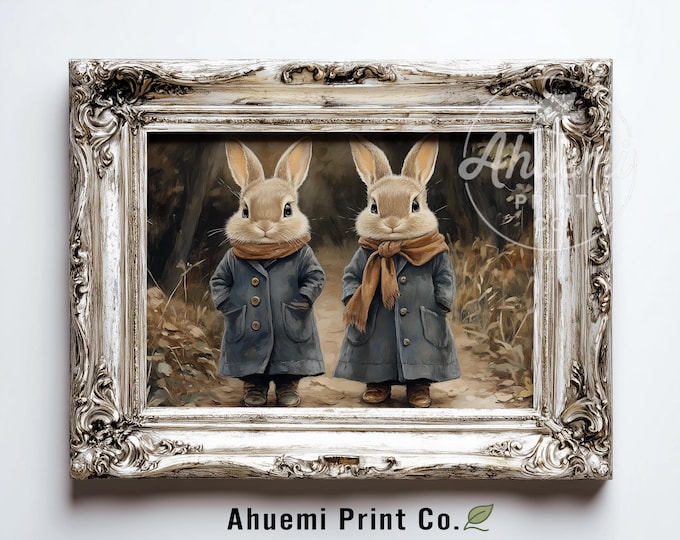 Cottagecore Rabbit Print, Woodland Illustration, Vintage Children's Art (Instant Download)