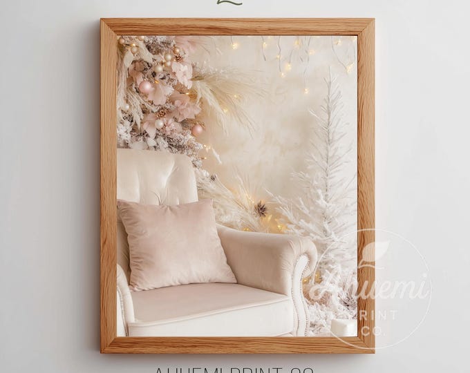 Pink Velvet Armchair Christmas Print - Cottagecore Holiday Decor (Digital Download)