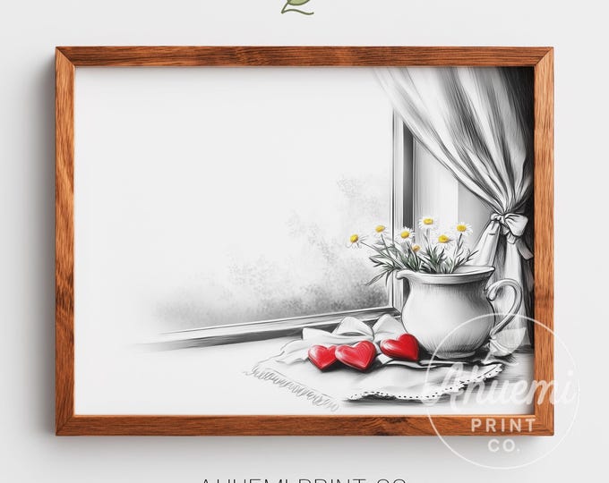 Cottagecore Enamel Pitcher with Wildflowers Art Print (Digital Download)