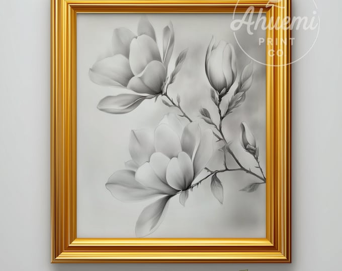 Magnolia Blossom Pencil Sketch Art – Elegant Botanical Print (Digital Download)