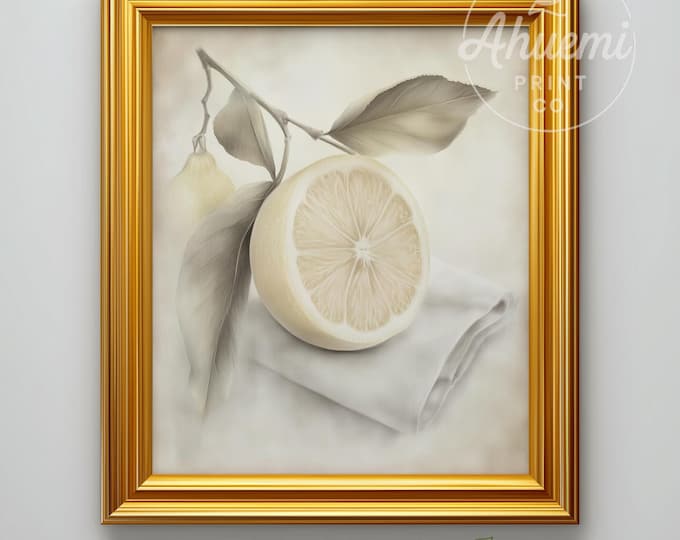 Vintage Lemon Botanical Print - Rustic Farmhouse Kitchen Decor (Digital Download)