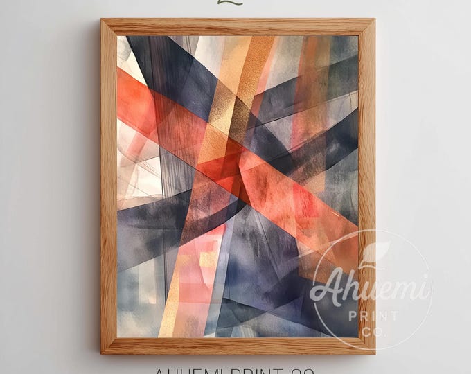 Moody Modern Printable Wall Art - Festive Abstract Market Lights, Warm Coral Highlights, Watercolor-Like Digital Art, Instant Download 217