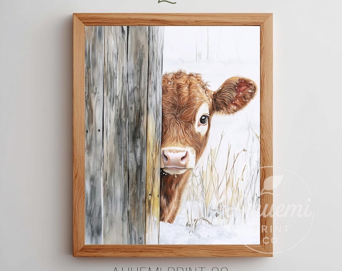 Rustic Calf Portrait Print – Watercolor Farmhouse Wall Art (Digital Download)