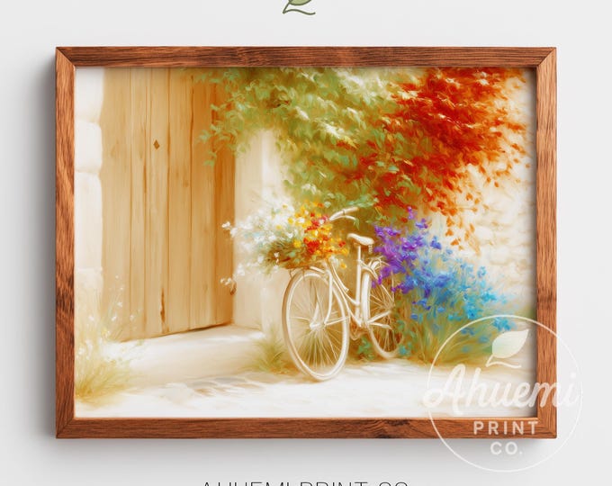 Vintage Bicycle Watercolor Painting – Cottagecore Floral Art (Digital Download)
