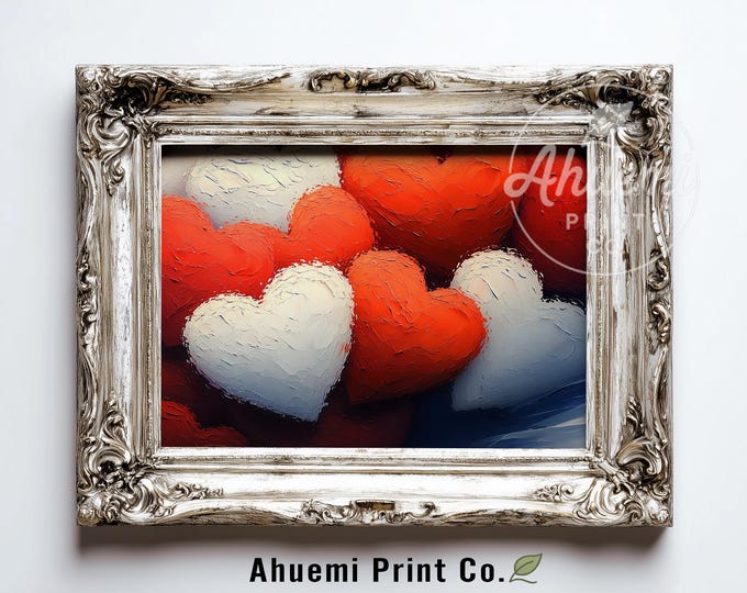 Printable Romantic Heart Cluster Art - Festive Valentine's Wall Decor, Cute and Modern Style, Cozy Textured Art Digital Download 588