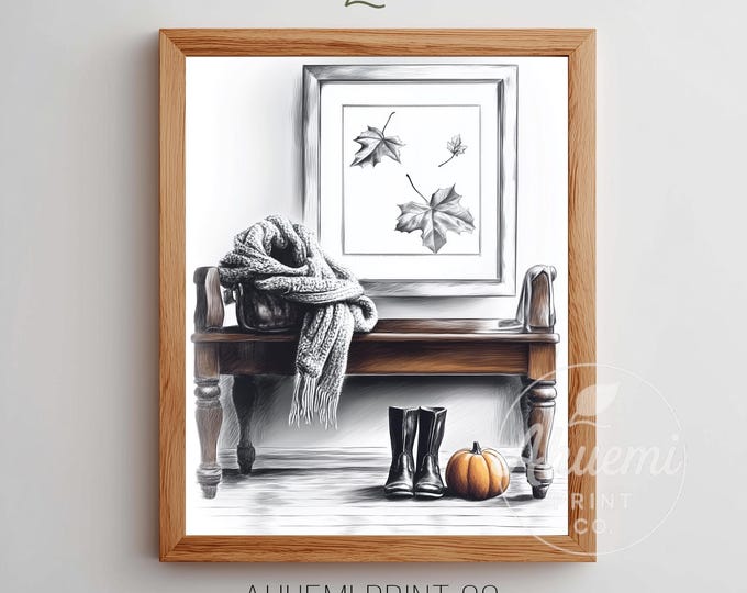 Fall Entryway Printable: Rustic Bench and Leather Boots - Neutral Decor 95