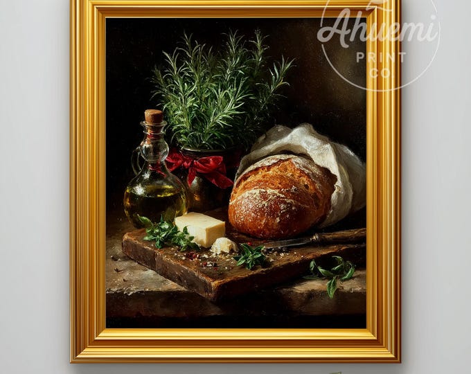 Farmhouse Kitchen Still Life Art Print – Rosemary & Bread (Digital Download)