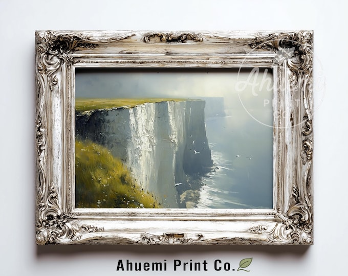 Printable Moody Seascape of White Cliffs of Dover - Coastal Landscape Art, Dramatic Vintage Wall Decor, Digital Download, Serene Print 481