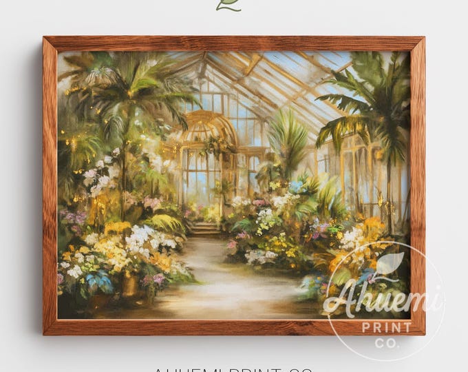 Vintage Greenhouse Watercolor Painting - Tropical Cottagecore Print (Digital Download)