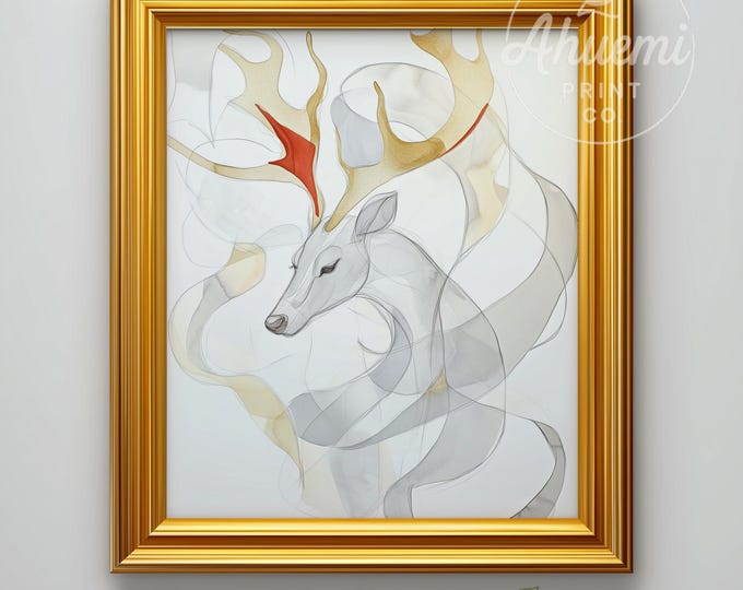Abstract Reindeer Watercolor Print – Minimalist Winter Wall Art (Digital Download)