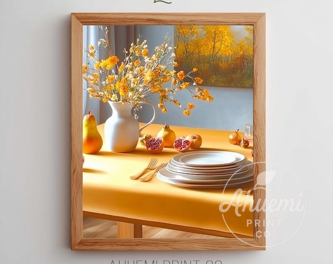 Warm Vintage Mid-Century Table Setting Printable Wall Art - Cozy Still Life, Earthy Home Decor, Soft Brushwork, Digital Download 98