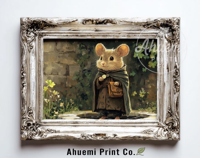 Rustic Cottagecore Mouse Printable Art - Cozy Fantasy Illustration, Cute Storybook Style, Earthy Digital Painting, Instant Download 558