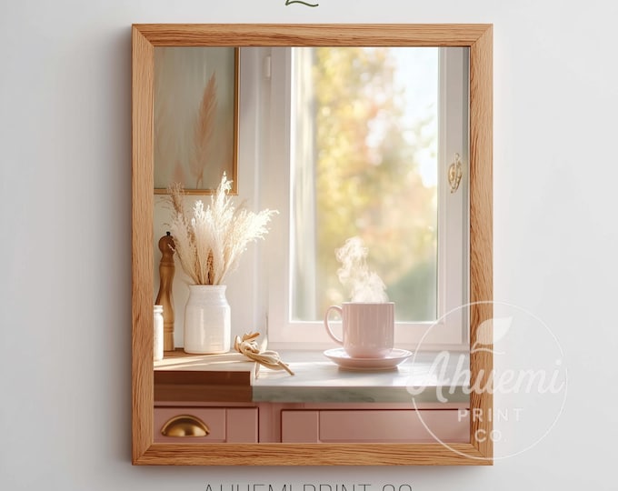 Cottage Kitchen Windowsill Print - Pink Rustic Farmhouse Decor (Digital Download)
