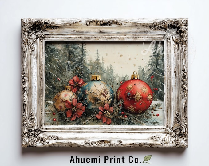 Vintage Christmas Ornament Watercolor Painting – Nostalgic Holiday Decor (Digital Download)