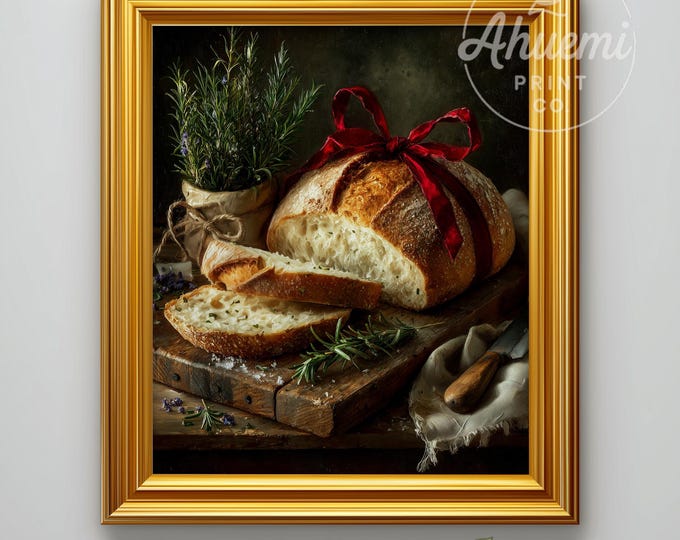 Rustic Bread & Rosemary Still Life Art Print – Farmhouse Kitchen Decor (Digital)