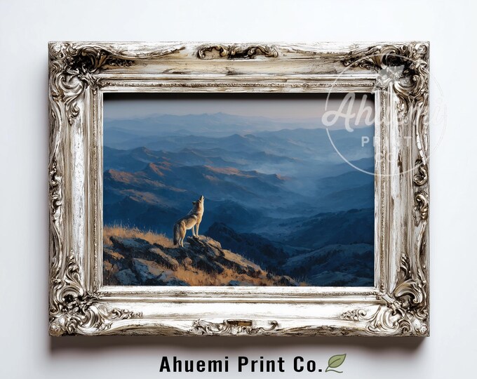 Printable Dramatic Coyote Howl Landscape - Moody Sierra Nevada Wilderness Scene, Rustic Mountain Ridge Art, Golden Hour Digital Download 393