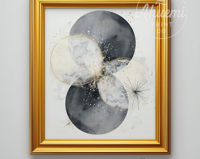 Abstract Watercolor Circle Art Print – Gold Accent Decor (Digital Download)