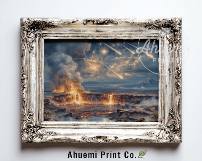 Dramatic Volcanic Eruption Printable Art - Moody Fiery Lava Landscape, Cinematic Digital Painting, Dark Nature Wall Décor Download 549