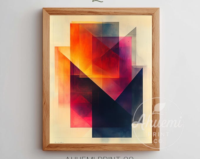 Abstract Printable Art - Mid-Century Modern Geometric Shapes, Warm Festive Glow, Colorful Digital Wall Decor, Energetic Modern Print 239