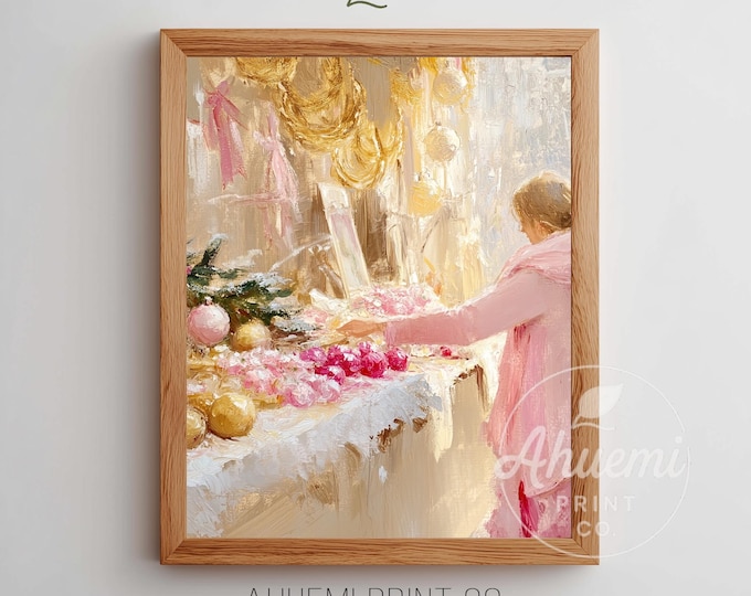 Pink Holiday Market Stall Printable – Vintage Winter Decor (Digital Download)