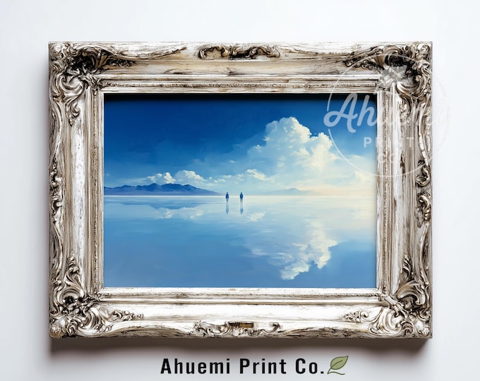 Minimalist Blue Landscape Printable - Serene Uyuni Salt Flats Scene, Modern Reflective Wall Art, Spacious Digital Download Decor 474