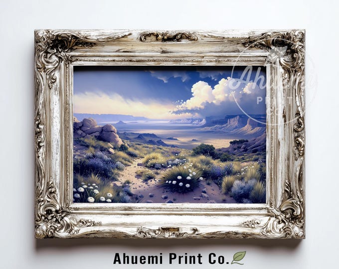 Moody Painted Desert Landscape Printable - Dramatic Panoramic Vista, Southwestern Decor with Multicolored Rock Strata, Digital Art 470
