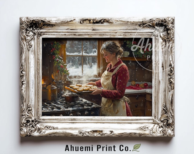 Grandmother's Christmas Baking Painting – Cozy Kitchen Art (Digital Download)