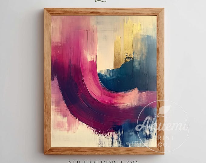 Modern Abstract Brushstrokes - Festive Plum and Navy Holiday Art, Moody Christmas Carol Inspired Decor, Printable Wall Art Download 231