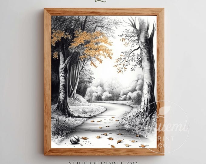 Autumn Forest Road Printable Wall Art - Cozy Rustic Fall Landscape, Winding Tree Tunnel Scene, Digital Download, Moody Nature Decor 93