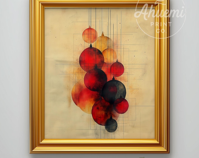 Abstract Vintage Christmas Ornaments Sketch Print – Retro Holiday Decor (Digital Download)