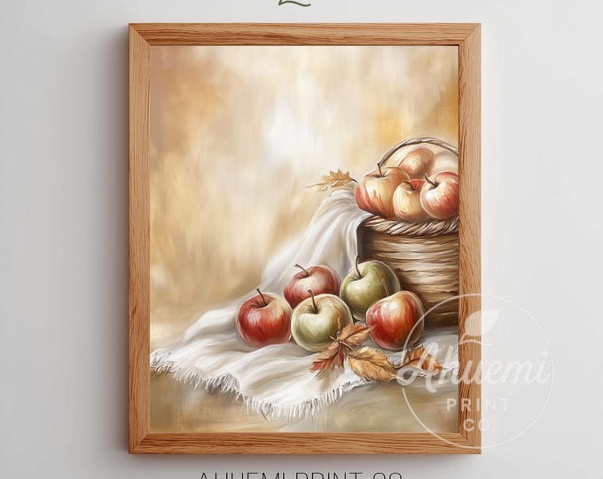 Rustic Apples Still Life Print, Vintage Farmhouse Decor (Digital Download)