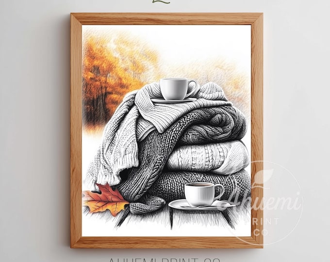 Cozy Autumn Knits Still Life Print – Farmhouse Cottagecore Decor (Digital Download)