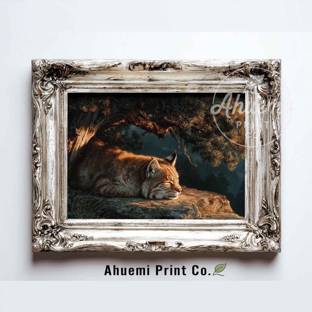 Rustic Bobcat Resting Bobcat Print – Rustic Forest Wildlife Art (digital Download) - Etsy