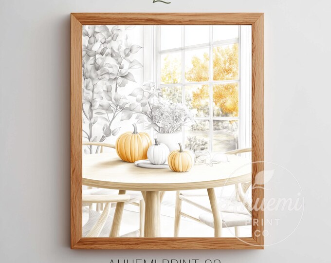 Fall Centerpiece Dining Nook Print – Farmhouse Autumn Decor (Digital Download)