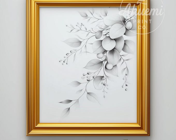 Eucalyptus Pencil Drawing Art Print – Modern Farmhouse Decor (Digital Download)