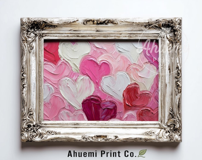Romantic Heart Field Printable Art - Sculptural Style Painting, Cute Valentine Decor, Blush Pink and Red Wall Art, Digital Download 583