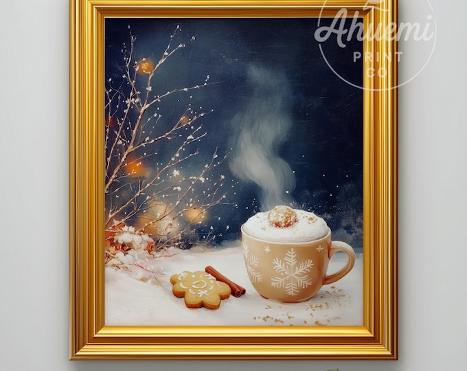 Cozy Hot Cocoa Painting – Winter Holiday Scene, Festive Decor (Digital Download)