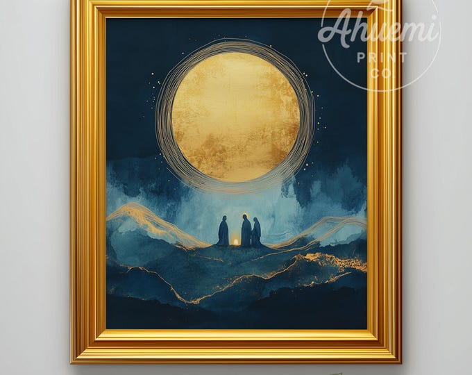 Minimalist Nativity Scene Print – Moody Winter Watercolor (Digital Download)