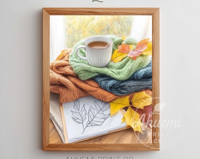 Cozy Knit Sweaters & Blankets Wall Art - Rustic Autumn Printable, Warm Cottagecore Decor, Digital Download, Homey Vibe Art 86